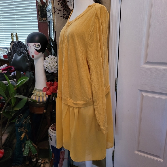 LOGO by Lori Goldstein Slub Knit cardigan Chiffon Trim Yellow Fall Top  XL - Picture 5 of 9